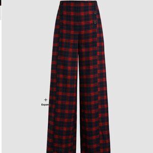 Tartan Flannel Side Button Wide Leg Trousers Size M